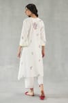 Shop_Roza_Ivory Linen Embroidery Split V-neck Viola Printed Kurta And Pant Set _at_Aza_Fashions