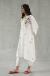 Shop_Roza_Ivory Linen Embroidery Split V-neck Viola Printed Kurta And Pant Set _Online_at_Aza_Fashions