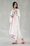 Buy_Roza_Ivory Linen Embroidery Split V-neck Viola Printed Kurta And Pant Set 
