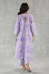 Shop_Roza_Purple Linen Embroidery V-neck Viola Printed Kurta And Pant Set _at_Aza_Fashions