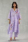 Buy_Roza_Purple Linen Embroidery V-neck Viola Printed Kurta And Pant Set _at_Aza_Fashions