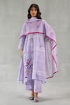 Buy_Roza_Purple Linen Embroidery V-neck Viola Printed Kurta And Pant Set 