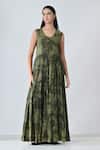 Buy_Samant Chauhan_Green Cotton Round Neck Static Dress _at_Aza_Fashions