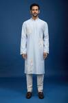 Rohit Bal_Blue Chanderi Embroidery Floral Botanic Kurta Set _at_Aza_Fashions