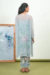 Shop_Sage Saga_Gray Chiffon, Crepe Embroidery Round Neck Holly Printed Phiran Kurta Set _at_Aza_Fashions