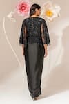 Shop_Akara_Black Satin Beads, Sequins Square Neck, Open Embroidered Cape Draped Skirt Set _at_Aza_Fashions