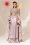 Buy_Akara_Silver Organza Beads, Sequins, Embroidery V-neck Waistband Lehenga Set _at_Aza_Fashions