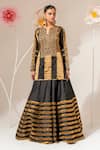 Buy_Akara_Black Tissue, Silk, Georgette Sequins, Embroidery Split V-neck Kurta Lehenga Set _Online_at_Aza_Fashions