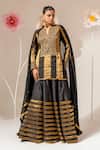 Buy_Akara_Black Tissue, Silk, Georgette Sequins, Embroidery Split V-neck Kurta Lehenga Set _at_Aza_Fashions