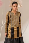 Shop_Akara_Black Tissue, Silk, Georgette Sequins, Embroidery Split V-neck Kurta Lehenga Set _Online_at_Aza_Fashions