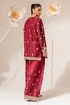 Shop_Akara_Maroon Silk, Organza Embroidery Split V-neck Paisley Kurta Set _at_Aza_Fashions
