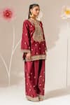 Buy_Akara_Maroon Silk, Organza Embroidery Split V-neck Paisley Kurta Set _Online_at_Aza_Fashions