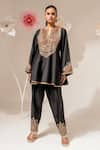 Buy_Akara_Black Silk Embroidery Split V-neck Yoke Kalidar Kurta With Salwar _at_Aza_Fashions
