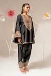 Buy_Akara_Black Silk Embroidery Split V-neck Yoke Kalidar Kurta With Salwar _Online_at_Aza_Fashions