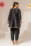 Shop_Akara_Black Silk Embroidery Split V-neck Yoke Kalidar Kurta With Salwar _at_Aza_Fashions