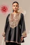 Akara_Black Silk Embroidery Split V-neck Yoke Kalidar Kurta With Salwar _at_Aza_Fashions
