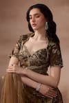 Falsa_Brown Silk, Crepe Embroidery Sweetheart Neck Embellished Kurta And Sharara Set _Online_at_Aza_Fashions