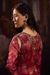Falsa_Red Silk, Chiffon Embroidery V-neck Printed Anarkali And Dupatta Set _Online_at_Aza_Fashions