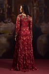 Shop_Falsa_Red Silk, Chiffon Embroidery V-neck Printed Anarkali And Dupatta Set _at_Aza_Fashions