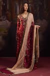 Buy_Falsa_Red Silk, Chiffon Embroidery V-neck Printed Anarkali And Dupatta Set _at_Aza_Fashions