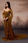 Buy_Falsa_Green Silk, Crepe Embroidery Scoop Neck Hand Dress With Draped Dupatta _Online_at_Aza_Fashions