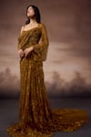 Shop_Falsa_Green Silk, Crepe Embroidery Scoop Neck Hand Dress With Draped Dupatta _Online_at_Aza_Fashions