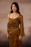 Falsa_Green Silk, Crepe Embroidery Scoop Neck Hand Dress With Draped Dupatta _at_Aza_Fashions