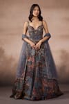 Buy_Falsa_Gray Silk Organza, Tulle Embroidery, Beads, Printed Anarkali And Dupatta Set _at_Aza_Fashions