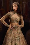 Buy_Falsa_Gold Lace, Net Embroidery, Beads Asymmetric, Open Hand Jacket And Lehenga Set _Online_at_Aza_Fashions