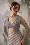 Falsa_Beige Net Embroidery V-neck Hand Kurta Sharara Set _Online_at_Aza_Fashions