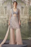 Buy_Falsa_Beige Net Embroidery V-neck Hand Kurta Sharara Set _at_Aza_Fashions