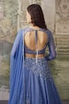 Shop_Falsa_Blue Silk Organza Embroidery, Sequins Sweetheart Neck Hand Lehenga Set _at_Aza_Fashions