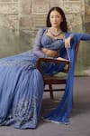 Falsa_Blue Silk Organza Embroidery, Sequins Sweetheart Neck Hand Lehenga Set _at_Aza_Fashions