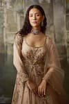 Falsa_Pink Cotton, Silk, Tissue Embroidery, Sequins Square Neck Anarkali And Lehenga Set _Online_at_Aza_Fashions