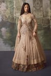 Buy_Falsa_Pink Cotton, Silk, Tissue Embroidery, Sequins Square Neck Anarkali And Lehenga Set _at_Aza_Fashions