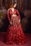 Buy_Falsa_Red Silk, Crepe Beads, Embroidery, Sequins V-neck Hand Lehenga With Blouse _at_Aza_Fashions