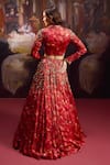 Shop_Falsa_Red Silk, Crepe Beads, Embroidery, Sequins V-neck Hand Lehenga With Blouse _at_Aza_Fashions