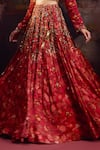 Falsa_Red Silk, Crepe Beads, Embroidery, Sequins V-neck Hand Lehenga With Blouse _at_Aza_Fashions