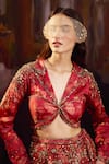 Shop_Falsa_Red Silk, Crepe Beads, Embroidery, Sequins V-neck Hand Lehenga With Blouse 