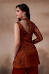 Shop_Falsa_Orange Chantelle, Silk, Crepe Beads, Hand Embroidered Tunic With Flared Pant _at_Aza_Fashions
