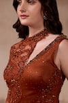Shop_Falsa_Orange Chantelle, Silk, Crepe Beads, Hand Embroidered Tunic With Flared Pant _Online_at_Aza_Fashions