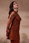 Falsa_Orange Chantelle, Silk, Crepe Beads, Hand Embroidered Tunic With Flared Pant _at_Aza_Fashions