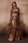 Buy_Falsa_Brown Silk, Chiffon Beads, Embroidery Keyhole Neck, Printed Lehenga And Blouse Set _at_Aza_Fashions