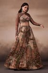 Buy_Falsa_Brown Silk, Chiffon Beads, Embroidery Keyhole Neck, Printed Lehenga And Blouse Set _Online_at_Aza_Fashions