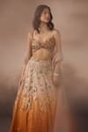Falsa_Orange Tulle Embroidery Sweetheart Neck Lehenga Set _Online_at_Aza_Fashions