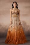 Buy_Falsa_Orange Tulle Embroidery Sweetheart Neck Lehenga Set _Online_at_Aza_Fashions