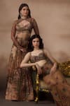 Falsa_Brown Tulle, Organza Embroidery Sweetheart Neck Lehenga Set _Online_at_Aza_Fashions