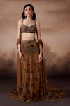 Shop_Falsa_Brown Tulle, Organza Embroidery Sweetheart Neck Lehenga Set _Online_at_Aza_Fashions