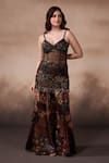 Falsa_Brown Tulle, Silk Organza Beads Round Neck, Open Embroidered Tunic And Jacket Set _Online_at_Aza_Fashions