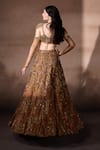 Shop_Falsa_Brown Chantelle Embroidery Sweetheart Printed Lehenga And Asymmetric Blouse Set _at_Aza_Fashions
